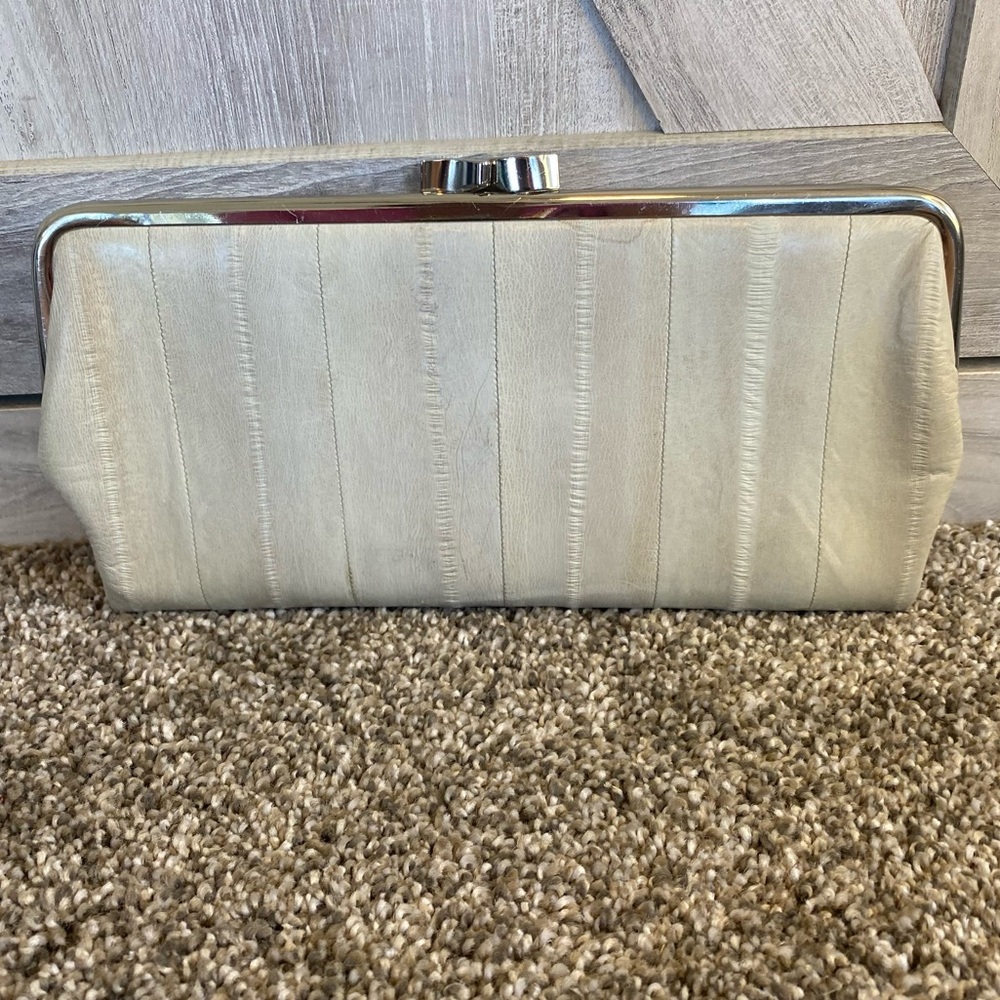Vintage Genuine EEL Skin Lee Sands Mirrored Pouch Wallet Clutch Mini Bag